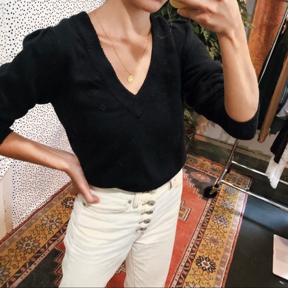 Madewell Black Puff Sleeve V-Neck Sweater xxs - Picture 2 of 7